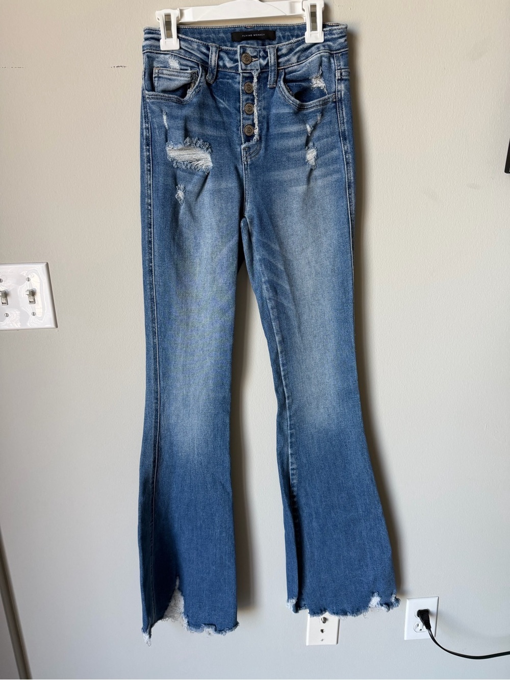 Flying Monkey Medium Blue Distressed Flare Jeans